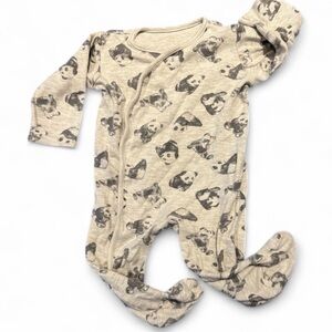 GUC Gray Cotton Panda Print Footie with Crossbody Snaps (6-12 months)